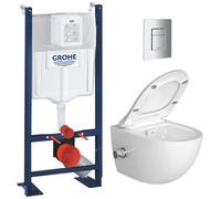 Pack WC Bâti autoportant Rapid SL + WC sans bride avec fonction bidet thermostatique + Plaque chrome (ProjectSATClean-1)