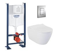 Pack WC Bâti-autoportant Rapid SL + WC sans bride Bello + Abattant softclose + Plaque chrome (ProjectBello-1)