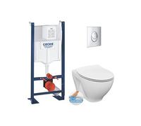 Pack WC Bâti autoportant Rapid SL + WC sans bride Cersanit + Abattant softclose + Plaque chrome (ProjectDormo-2)