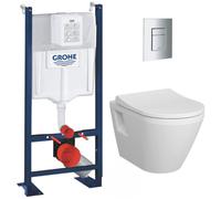 Pack WC Bâti Autoportant Rapid SL + WC sans bride Integra + Abattant softclose + Plaque chrome (ProjectIntegraRimless2-1)