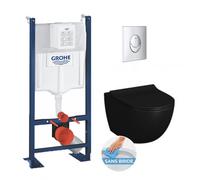 Pack WC Bâti-autoportant Rapid SL + WC sans bride Vitra Sento noir mat + Abattant softclose + Plaque chrome