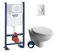Pack WC Bâti-autoportant Rapid SL + WC suspendu Vitra Normus + Abattant softclose + Plaque chrome (ProjectNormus-2)