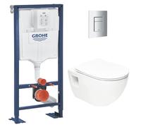 Pack WC Bâti Autoportant Solido + WC sans bride SAT + Abattant SoftClose + Plaque Chrome (AUTOPORTANT-PROJECT-1)
