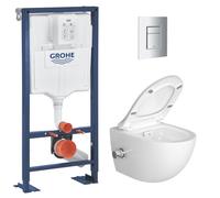 Pack WC Bâti autoportant Solido + WC sans bride SAT fonction bidet thermostatique + Plaque chrome (AUTOPORTANT-SATCLEAN-1)