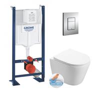 Pack WC Bâti autoportant + WC sans bride Infinitio + Abattant softclose + Plaque chrome + Set d'isolation phonique