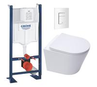 Pack WC Bâti autoportant + WC sans bride SAT + Abattant frein de chute + Plaque Blanc Alpin (ProjectInfinitio-4)