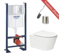 Pack WC Bâti autoportant + WC sans bride SAT Brevis + Abattant SoftClose + Plaque Chrome + Brosse Joseph Joseph OFFERTE