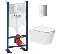 Pack WC Bâti autoportant + WC sans bride SAT Brevis + Abattant ultra-fin softclose + Plaque chrome (ProjectBrevis-1)