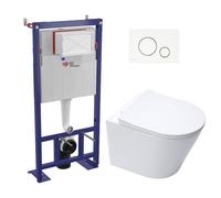 Pack WC bâti-autoportant + WC SAT infinitio sans bride fixations invisibles + Abattant softclose + Plaque blanche/chrome