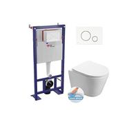 Pack WC bâti-autoportant + WC SAT Infinitio sans bride fixations invisibles + Abattant softclose + Plaque blanche/chrome