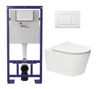 Pack WC bâti-autoportant + WC SAT sans bride fixations invisibles + Abattant softclose + Plaque blanche (SMART-Brevis-9)