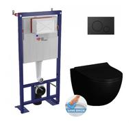 Pack WC bâti-autoportant, WC Sento noir mat sans bride, Abattant softclose, Plaque noire SMART-BlackSento-2