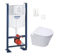 Pack WC Bâti autoportant + WC suspendu sans bride Infinitio + Abattant softclose + Plaque Blanche + Set d'isolation phonique