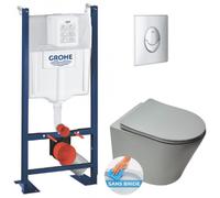 Pack WC Bâti autoportant + WC suspendu Swiss Aqua Technologies GreyInfinitio sans bride + Abattant softclose + Plaque Chrome