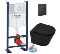 Pack WC Bâti autoportant + WC Swiss Aqua Technologies Infinitio noir mat sans bride + Plaque noir mat