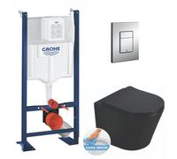 Pack WC Bâti autoportant + WC Swiss Aqua Technologies Infinitio noir sans bride + Plaque chrome (ProjectBlackInfinitio-1)