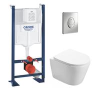 Pack WC Bâti autoportant + WC Swiss Aqua Technologies Infinitio sans bride + Plaque chrome