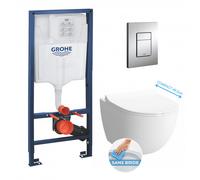 Pack WC Bâti + cuvette Sento RIM-EX (sans bride) compacte + plaque de commande chrome (GROHE-SentoRimlessCOMPACT)