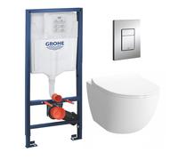 Pack WC Bâti + cuvette Sento RIM-EX (sans bride) compacte + plaque de commande chrome (GROHE-SentoRimlessCOMPACT)