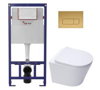 Pack WC bâti ECO 2L Swiss Aqua Technologies + WC suspendu sans bride Swiss Aqua Technologies + plaque or mat (STESTINWR06-FR)