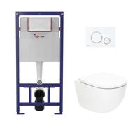 Pack WC bâti ECO 2L Swiss Aqua Technologies + WC suspendu Swiss Aqua Technologies + plaque blanche (STESTFUWT04-FR)