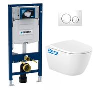 Pack WC Bati Geberit Duofix Bati-support Geberit UP320 + cuvette Roca sans bride + abattant Soft Close + Plaque de commande Bla