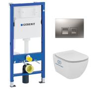 Pack WC Bati Geberit duofix UP100 + Cuvette Ideal Standard Tesi Aquablade + Plaque de commande Delta50 chrome mat