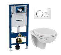 Pack WC Bati Geberit Duofix + WC Bati Geberit suspendu Porcher sans bride + abattant Eurovit + Plaque de commande blanche/chrom