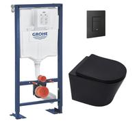 Pack WC Bâti Solido + WC sans bride SAT Noir mat + Abattant frein de chute + Plaque noir mat (AUTOPORTANT-BLACKINFINITIO-KF0)