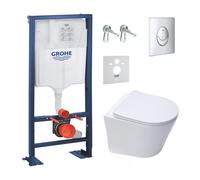 Pack WC Bati support autoportant + Cuvette SAT sans bride + Abattant Soft close + Plaque chrome (Autoportant-Infinitio-2)