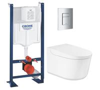 Pack WC Bâti-support autoportant RAPID SL + WC lavant suspendu Sensia Alpine + Plaque chrome (PROSENSIA1)