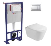 Pack WC Bâti-support autoportant, WC sans bride Lucco Avva, Abattant softclose, Plaque Chrome