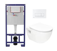 Pack WC Bâti-support Autoportant + WC sans bride SAT + Abattant SoftClose + Plaque Blanche (SMART-Project-4)