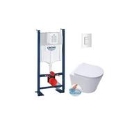 Pack WC Bâti autoportant + WC sans bride SAT + Abattant frein de chute + Plaque Blanc Alpin (ProjectInfinitio-4)