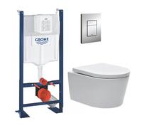 Pack WC Bâti-support autoportant + WC Swiss Aqua Technologies sans bride + Plaque chrome (ProjectSATrimless-1)