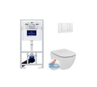 Pack WC Bâti-support Villeroy & Boch + Cuvette Ideal Standard sans bride fixations invisibles + Plaque blanche (ViConnectTesi-2)