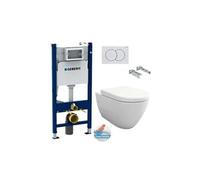 Pack WC Bati-support Geberit Duofix + Cuvette suspendue sans bride Livea Bello + Abattant soft close + Plaque Blanche (BelloGeb3