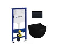 Pack WC Bati-support Duofix + WC sans bride SAT Infinitio 2.0 Noir mat + Abattant frein de chute + Plaque Delta 50 Noir