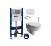 Pack WC Bati-support Duofix + WC suspendu Vitra Normus + Abattant softclose + Douchette bidet + Plaque blanche