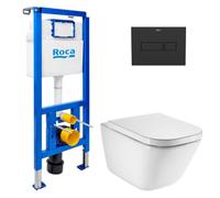 Pack WC bâti-support ECO 2 L Roca + WC suspendu Roca avec abattant SoftClose + plaque noir (ROROGAWR06-FR)