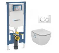 Pack WC Bâti-support extra-plat UP720 + WC Ideal Standard Tesi Aquablade + Abattant softclose + Plaque Blanc/Chrome