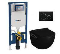 Pack WC Bati-support extra-plat UP720 + WC Vitra Sento sans bride noir mat + Abattant softclose + Plaque noire chromé