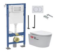 Pack WC bâti-support Geberit autoportant + WC sans bride Swiss Aqua Technologies + plaque (SATRIMLESSGEBX)