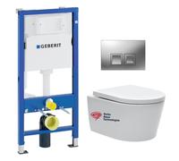 Pack WC bati-support Geberit + cuvette suspendue Swiss Aqua Technologies sans bride + plaque (SATRIMLESSGEB2)