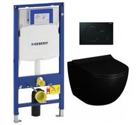 Pack WC Bati-support Geberit + Cuvette Vitra SENTO noire sans bride fixations invisibles + Abattant + Plaque noire (GebBlackSent