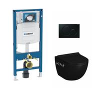 Pack WC Bati-support Geberit + Cuvette Vitra SENTO noire sans bride fixations invisibles + Abattant + Plaque noire