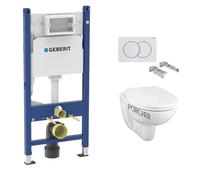 Pack WC Bati-support Geberit Duofix + Cuvette suspendue Porcher sans bride + Abattant Ideal Standard ASTOR + Plaque blanche (Por