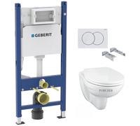 Pack WC Bati-support Geberit Duofix + Cuvette suspendue Porcher sans bride + Abattant Ideal Standard ASTOR + Plaque blanche (Por