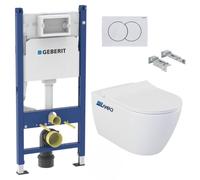 Pack WC Bati-support Geberit Duofix + Cuvette suspendue sans bride Livea Bello + Abattant soft close + Plaque Blanche (BelloGeb3
