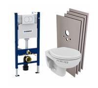 Pack WC Bati-support Geberit Duofix + Cuvette suspendue sans bride Porcher + Abattant + Plaque de commande blanche + Set d'habil